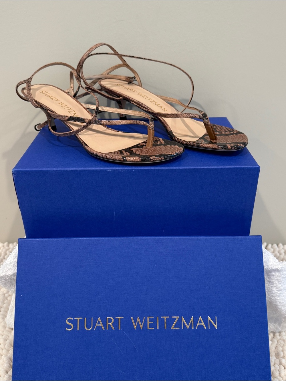 Stuart Weitzman Jimena 50 Python Print Sandals Size 9